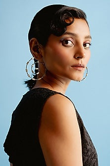 White Finish Blue Baguette Swarovski Crystal Hoop Earrings