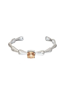 White Finish Gold Cushion Cut Swarovski Stone Bracelet