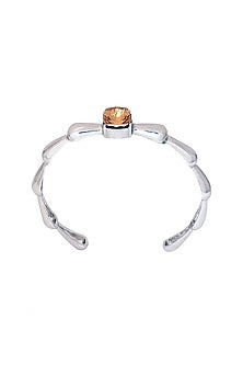 White Finish Gold Cushion Cut Swarovski Stone Bracelet