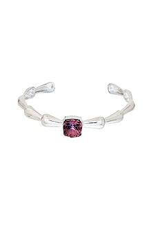 White Finish Pink Cushion Cut Swarovski Stone Bracelet