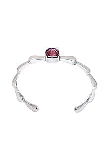 White Finish Pink Cushion Cut Swarovski Stone Bracelet
