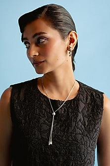 White Finish Swarovski Crystal Long Necklace