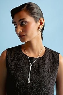 White Finish Swarovski Crystal Long Necklace