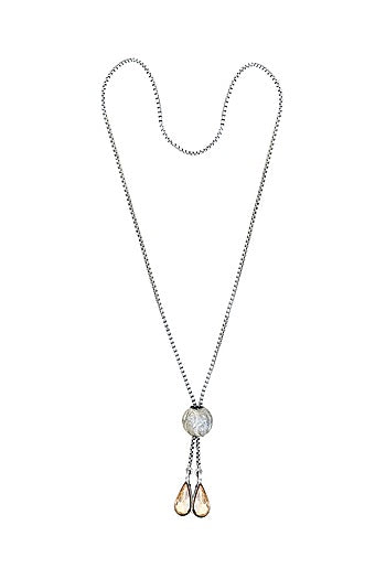 White Finish Swarovski Crystal Long Necklace
