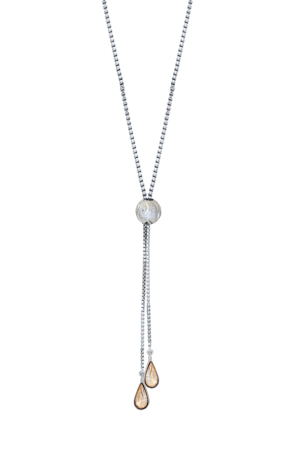 White Finish Swarovski Crystal Long Necklace