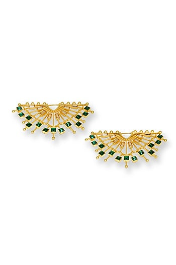 White Rhodium Finish Emerald Swarovski Crystal Stud Earrings