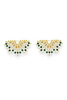 White Rhodium Finish Emerald Swarovski Crystal Stud Earrings