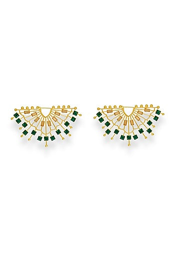 White Rhodium Finish Emerald Swarovski Crystal Stud Earrings