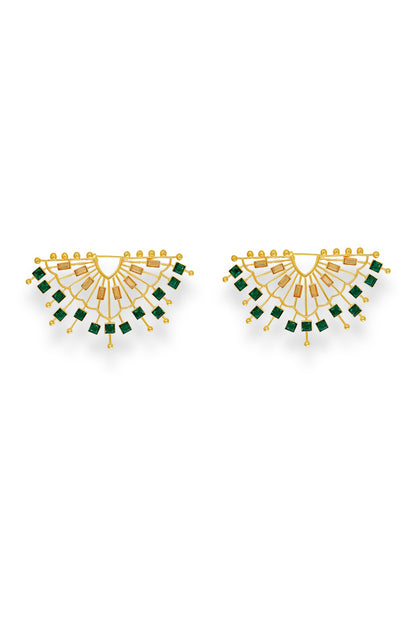 White Rhodium Finish Emerald Swarovski Crystal Stud Earrings