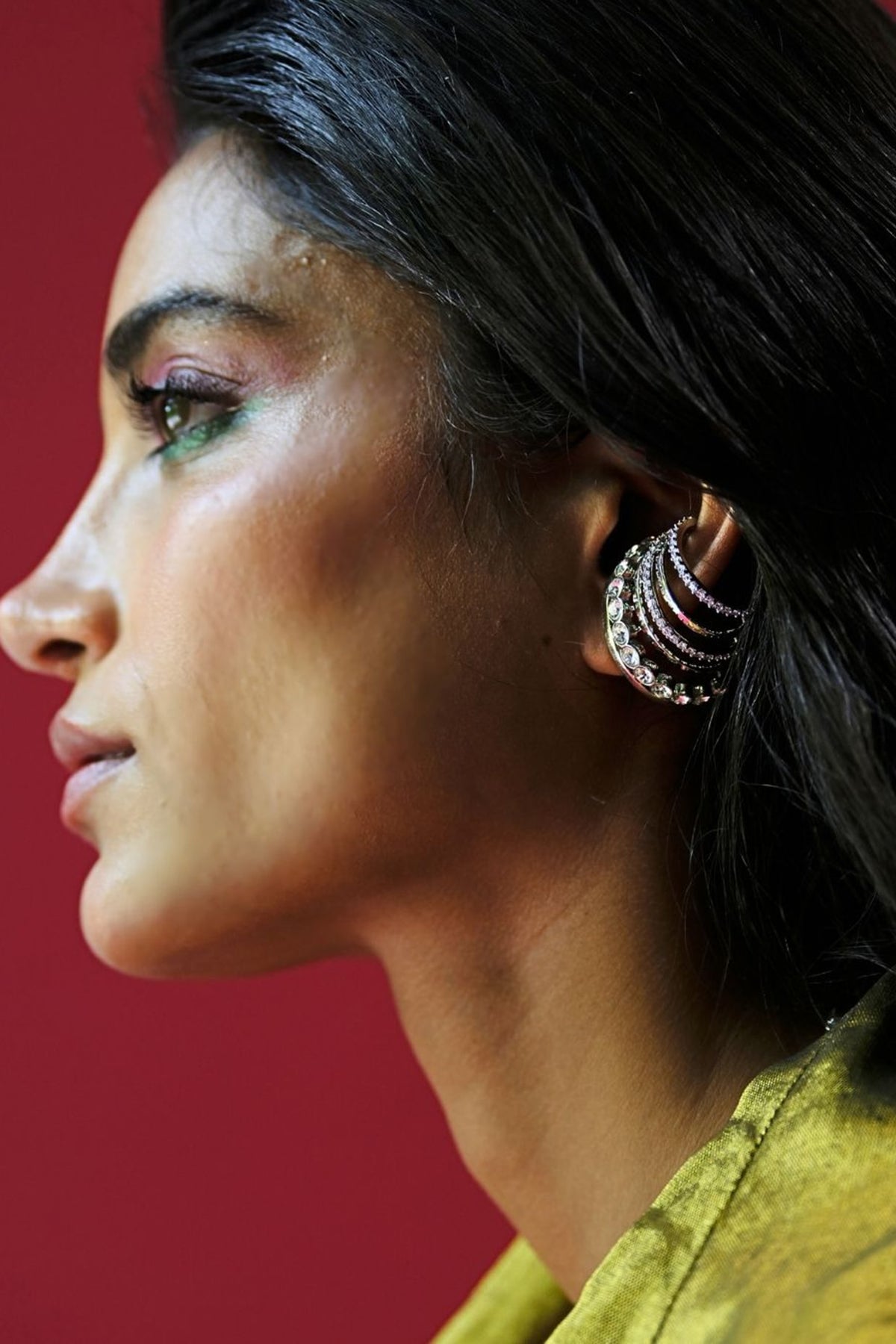 White Rhodium Finish Silver Swarovski Hoop Earrings