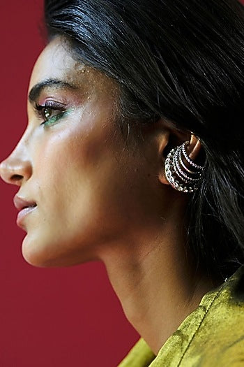 White Rhodium Finish Silver Swarovski Hoop Earrings