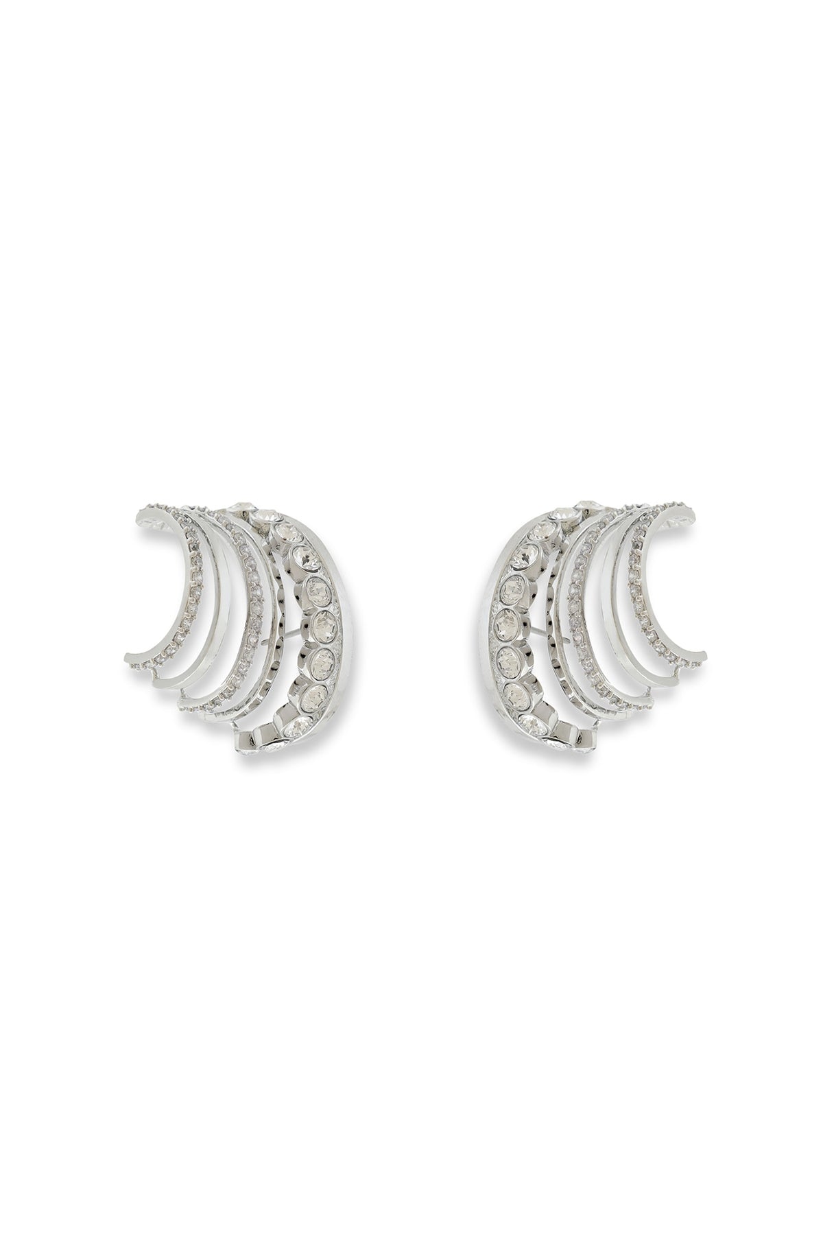 White Rhodium Finish Silver Swarovski Hoop Earrings
