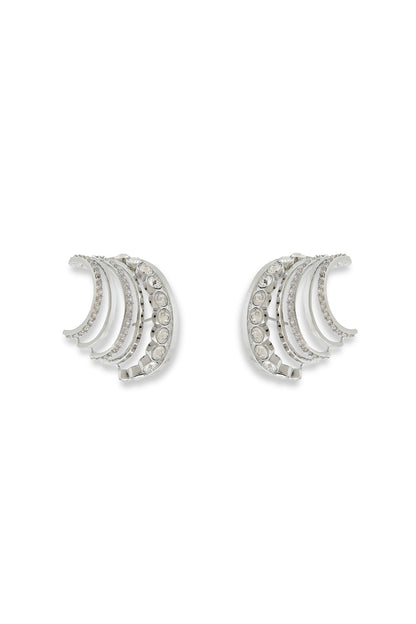 White Rhodium Finish Silver Swarovski Hoop Earrings
