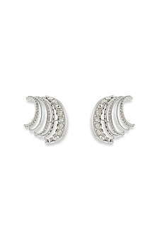 White Rhodium Finish Silver Swarovski Hoop Earrings