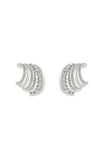 White Rhodium Finish Silver Swarovski Hoop Earrings
