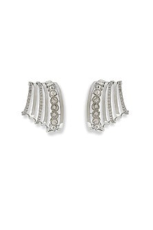 White Rhodium Finish Silver Swarovski Hoop Earrings