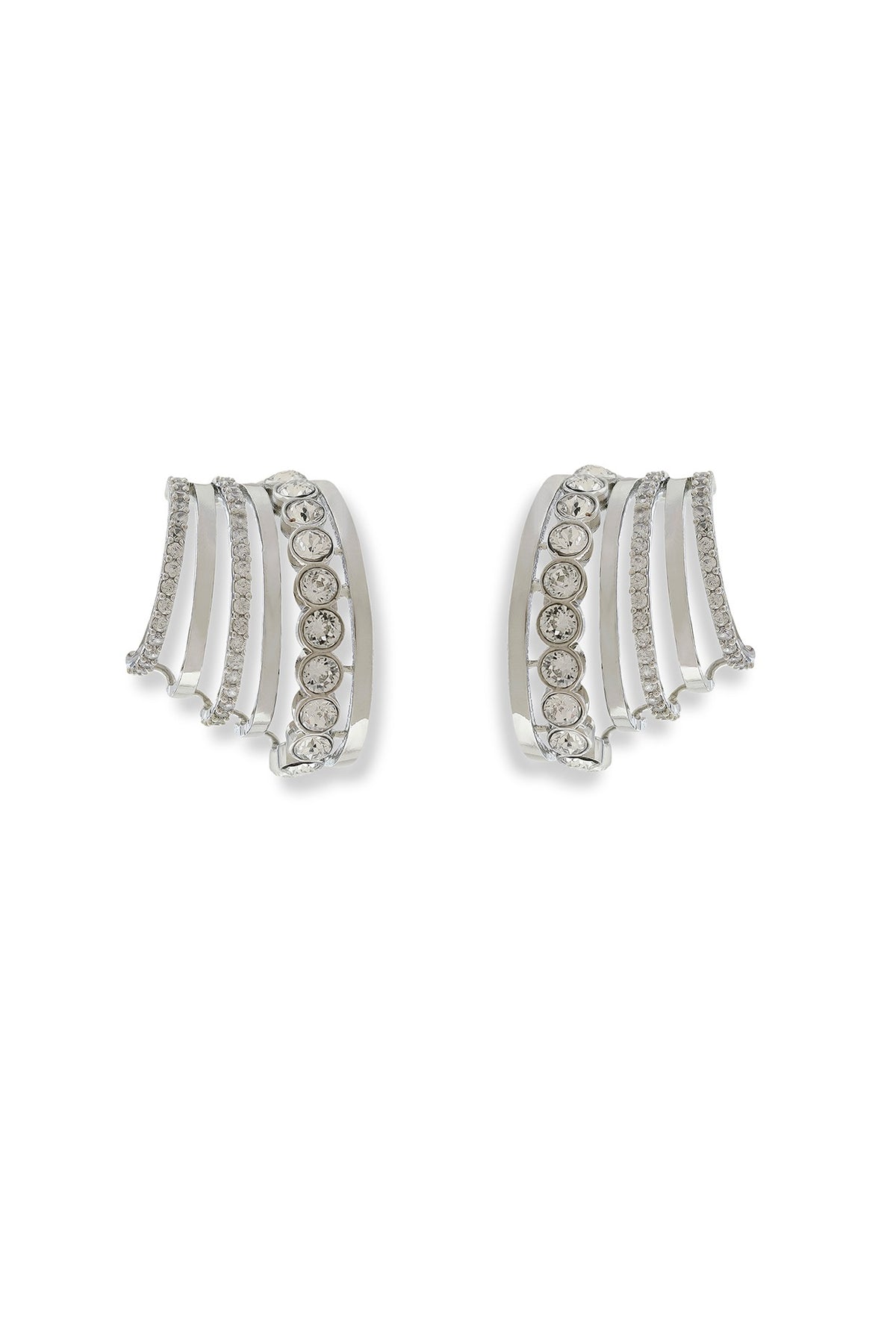 White Rhodium Finish Silver Swarovski Hoop Earrings