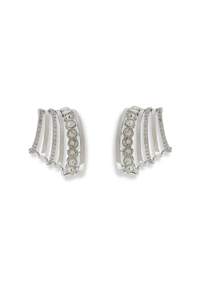 White Rhodium Finish Silver Swarovski Hoop Earrings