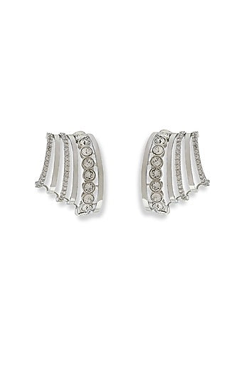 White Rhodium Finish Silver Swarovski Hoop Earrings