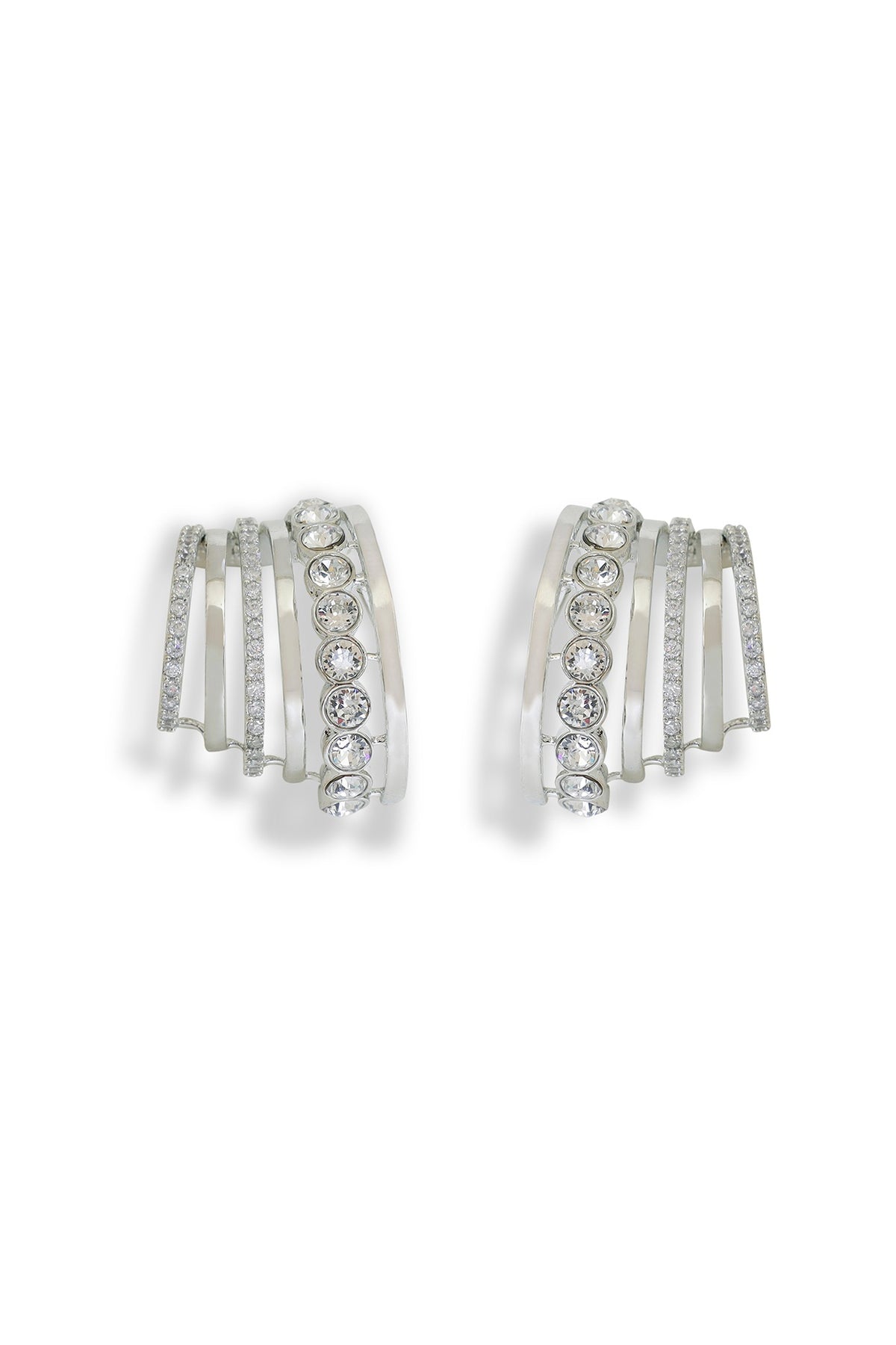 White Rhodium Finish Silver Swarovski Hoop Earrings