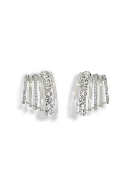 White Rhodium Finish Silver Swarovski Hoop Earrings