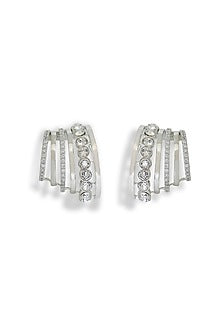 White Rhodium Finish Silver Swarovski Hoop Earrings