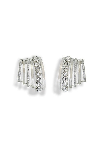 White Rhodium Finish Silver Swarovski Hoop Earrings