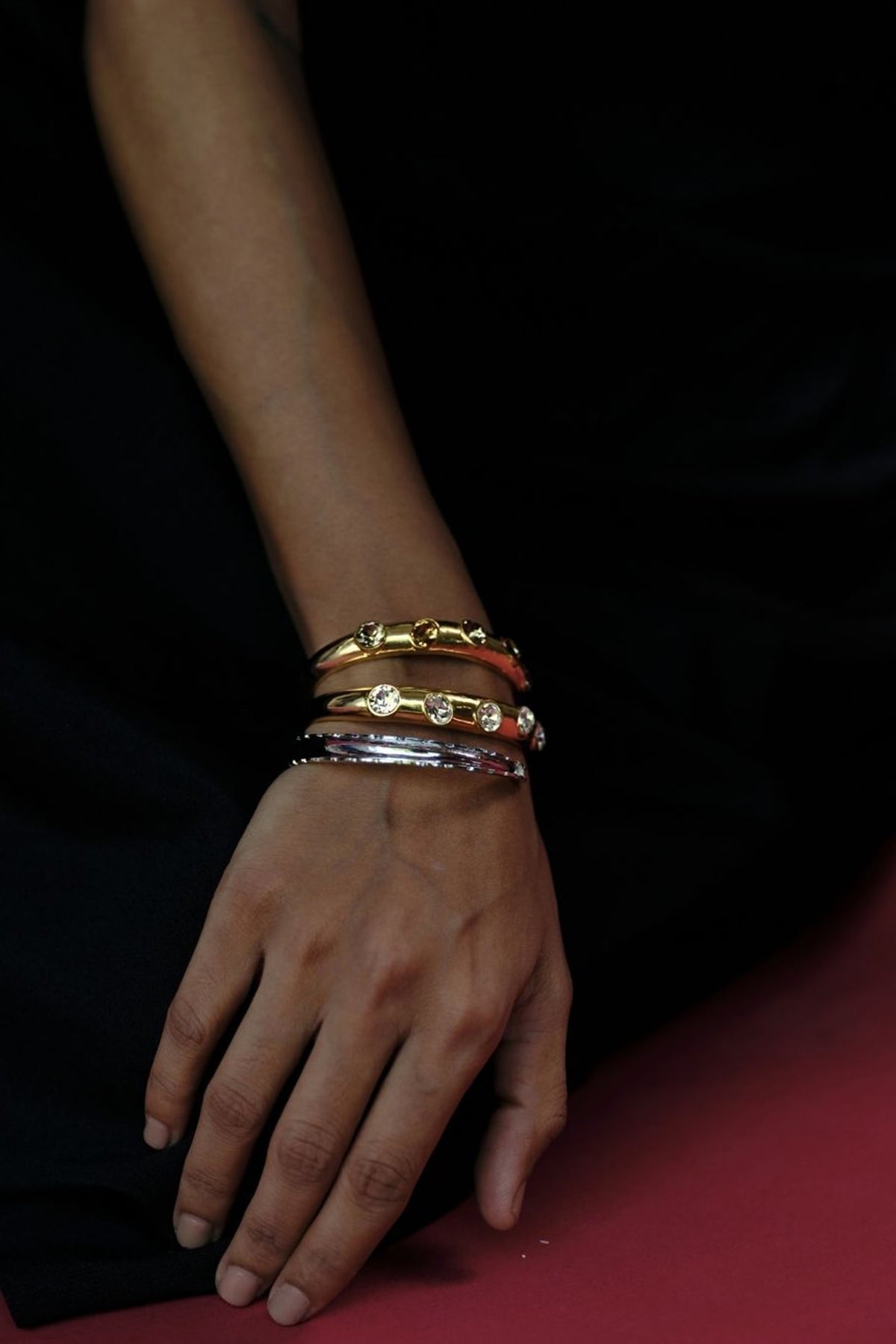White Rhodium Finish Gold Swarovski Crystal Bracelet
