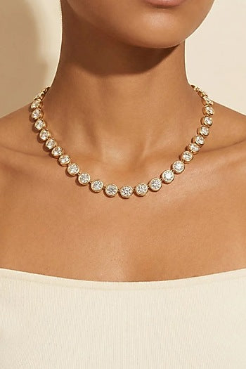 Gold Plated White Swarovski Crystal Necklace