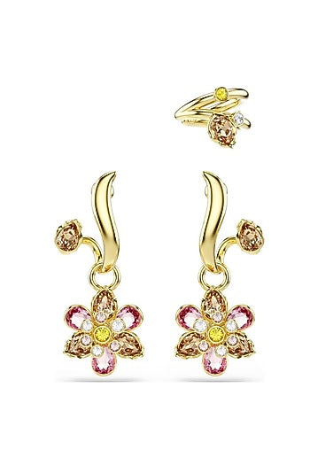 Gold Plated Pink Swarovski Dangler Earrings (Set Of 3)