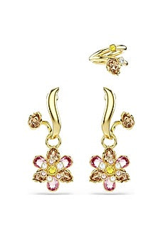 Gold Plated Pink Swarovski Dangler Earrings (Set Of 3)