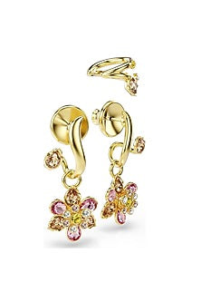 Gold Plated Pink Swarovski Dangler Earrings (Set Of 3)