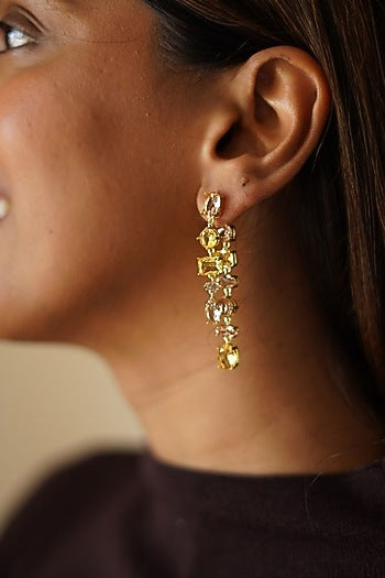 Gold Plated Yellow Swarovski Detachable Dangler Earrings
