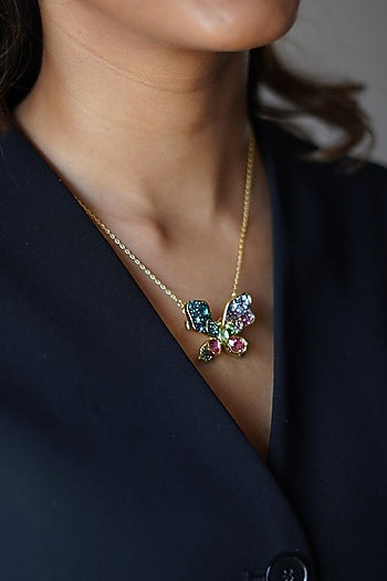 Gold Plated Multi-Colored Swarovski Pendant Necklace