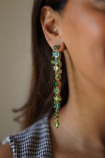 Gold Plated Green Swarovski Detachable Dangler Earrings