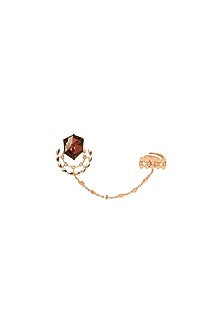 Gold Finish Red Swarovski Crystals Double Finger Ring