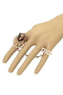 Gold Finish Red Swarovski Crystals Double Finger Ring
