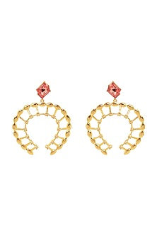 Gold Finish Rose Pink Swarovski Crystal Dangler Earrings