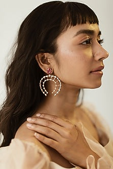 Gold Finish Rose Pink Swarovski Crystal Dangler Earrings