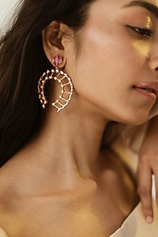 Gold Finish Rose Pink Swarovski Crystal Dangler Earrings