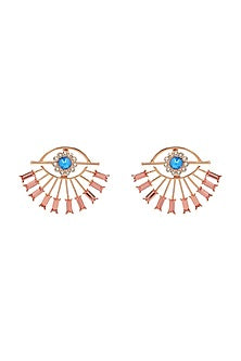 Rose Gold Finish Swarovski Baguette Evil Eye Earrings