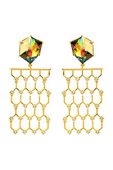 Gold Finish Earrings With Swarovski Crystal
