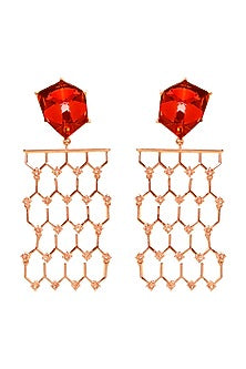 Silver Finish Red Swarovski Crystal Dangler Earrings