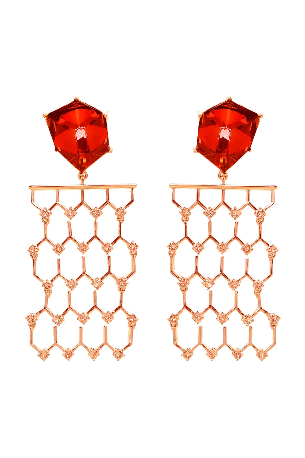 Silver Finish Red Swarovski Crystal Dangler Earrings