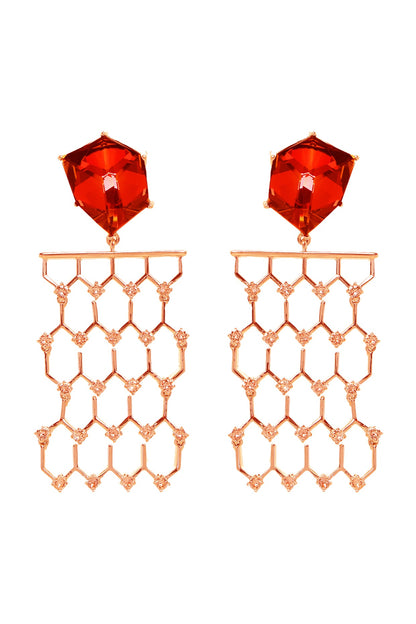 Silver Finish Red Swarovski Crystal Dangler Earrings