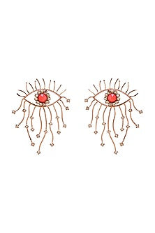 Rose Gold Finish Orange Swarovski Evil Eye Earrings