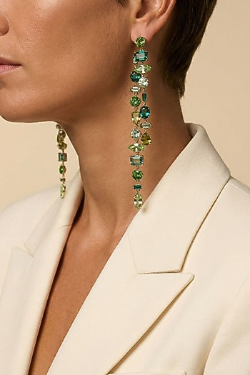 Gold Plated Emerald & Swarovski Dangler Earrings