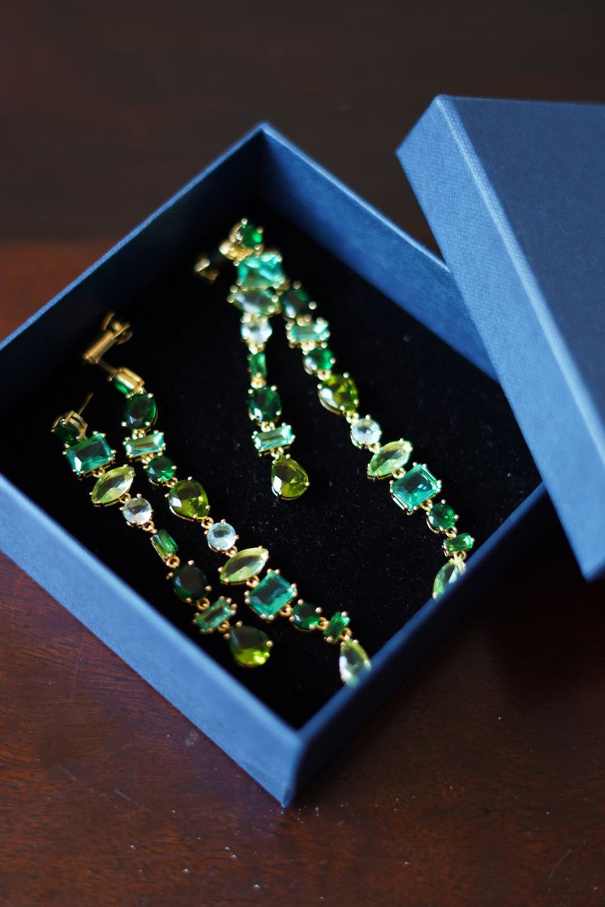Gold Plated Emerald & Swarovski Dangler Earrings
