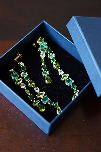 Gold Plated Emerald & Swarovski Dangler Earrings