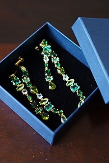Gold Plated Emerald & Swarovski Dangler Earrings